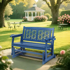 Karl Home | Double Seat Fir Wood Patio Glider Bench with Floral Backrest