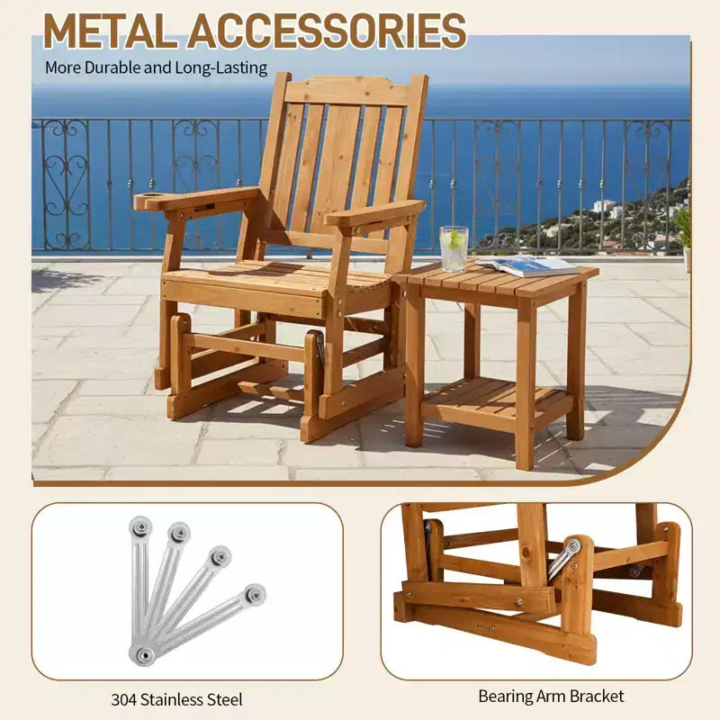 Karl Home | Classic Teak-Finish Fir Wood Patio Glider Chair