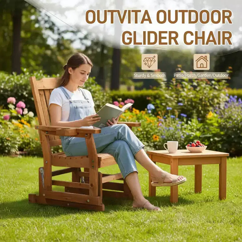 Karl Home | Classic Teak-Finish Fir Wood Patio Glider Chair