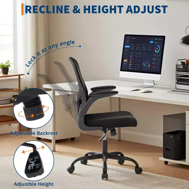 Premium Ergonomic High-Grey Mesh Office Chair - Adjustable Height, Flip-Up Armrests & Lumbar Support - Comfy Swivel Seat for Home, Gaming & Work