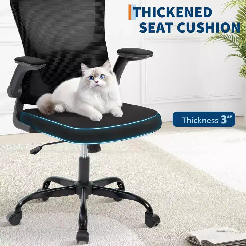 Premium Ergonomic High-Grey Mesh Office Chair - Adjustable Height, Flip-Up Armrests & Lumbar Support - Comfy Swivel Seat for Home, Gaming & Work