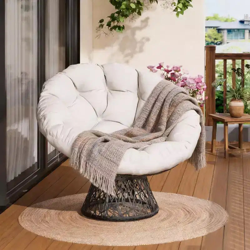 Poltrona Papasan da interno, cuscino imbottito spesso e design in vimini, seduta ergonomica per camera da letto o soggiorno