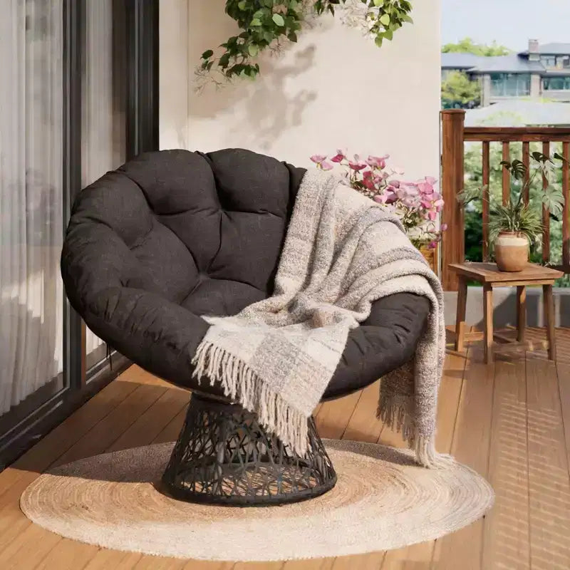 Poltrona Papasan da interno, cuscino imbottito spesso e design in vimini, seduta ergonomica per camera da letto o soggiorno