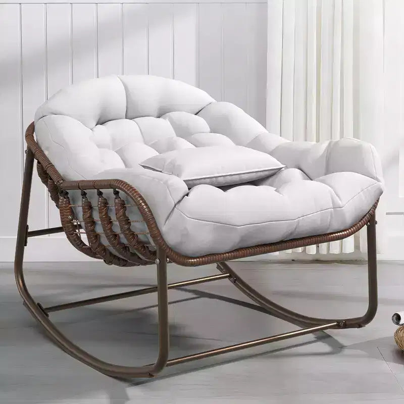 Poltrona Papasan da interno, cuscino imbottito spesso e design in vimini, seduta ergonomica per camera da letto o soggiorno