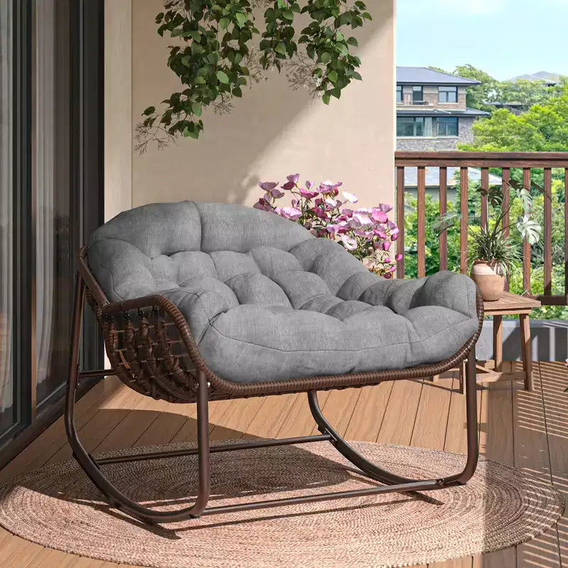 Poltrona Papasan da interno, cuscino imbottito spesso e design in vimini, seduta ergonomica per camera da letto o soggiorno