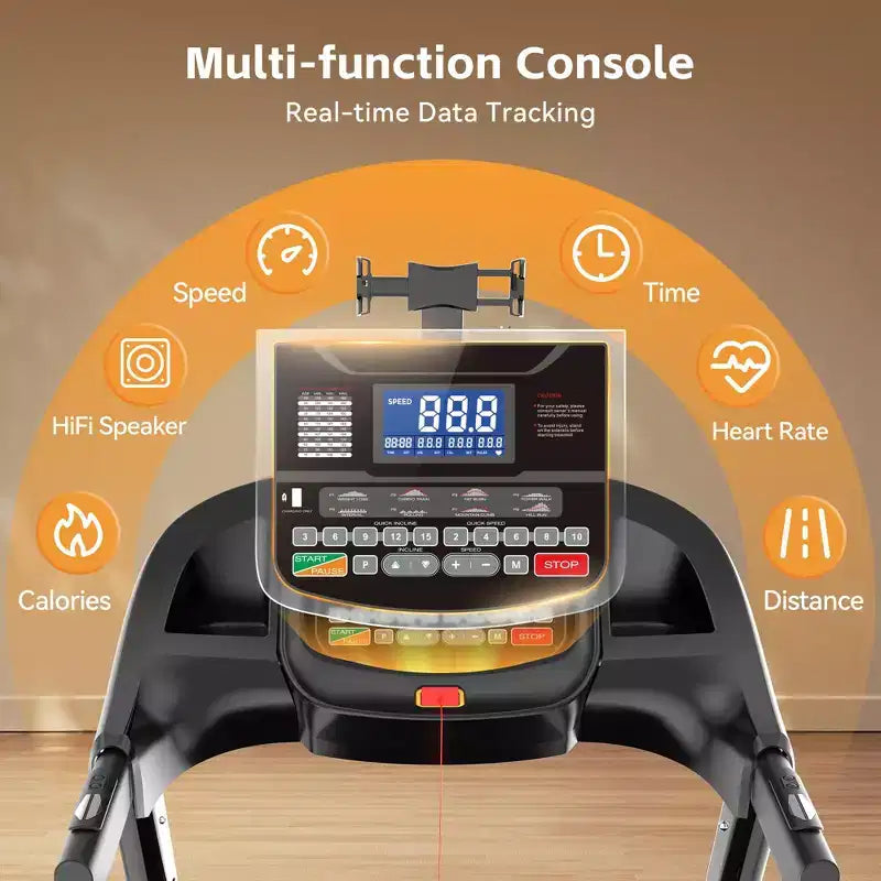 Tapis roulant da 180 kg di capacità, tapis roulant pieghevole con inclinazione del 20%, tapis roulant elettrico con controllo tramite APP, 0,6-12 MPH, 64+3+3+1 programmi, assorbimento degli urti