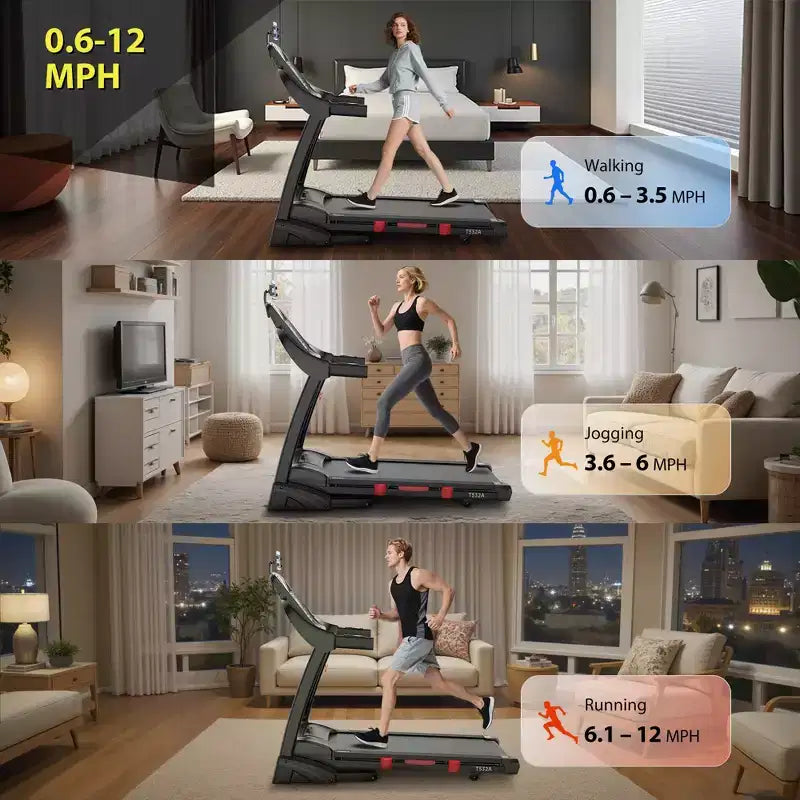 Folding Electric Treadmill for Home, 5HP Motor, 400 Lbs Capacity, Up to 12 MPH Running Machine with 20% Auto Incline, APP & Bluetooth Control