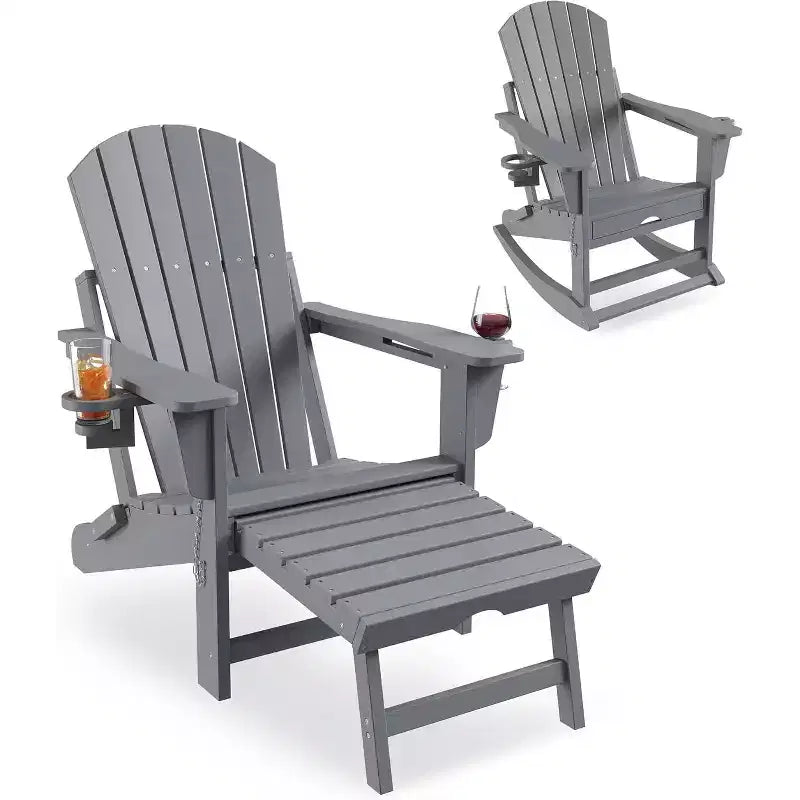 COZONY Sedia a Dondolo Adirondack da Esterno, Design Pieghevole con Portabicchieri, HDPE per Tutte le Condizioni Atmosferiche