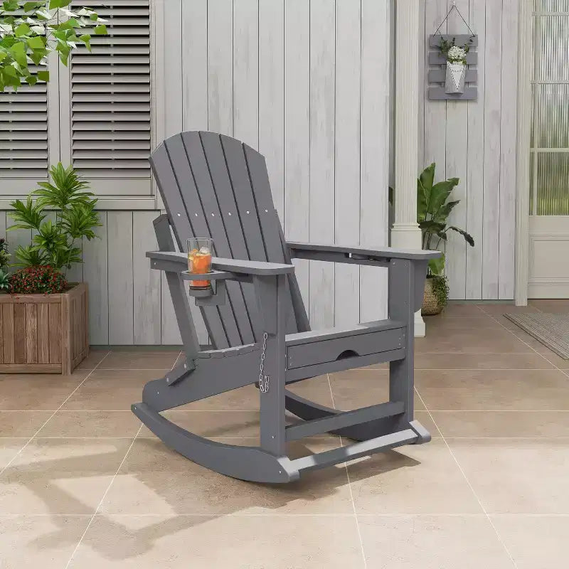 COZONY Sedia a Dondolo Adirondack da Esterno, Design Pieghevole con Portabicchieri, HDPE per Tutte le Condizioni Atmosferiche
