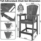 COZONY Sedie Adirondack Alte da Esterno, Set da 4, Sgabelli da Bar in HDPE con Tavolino di Collegamento