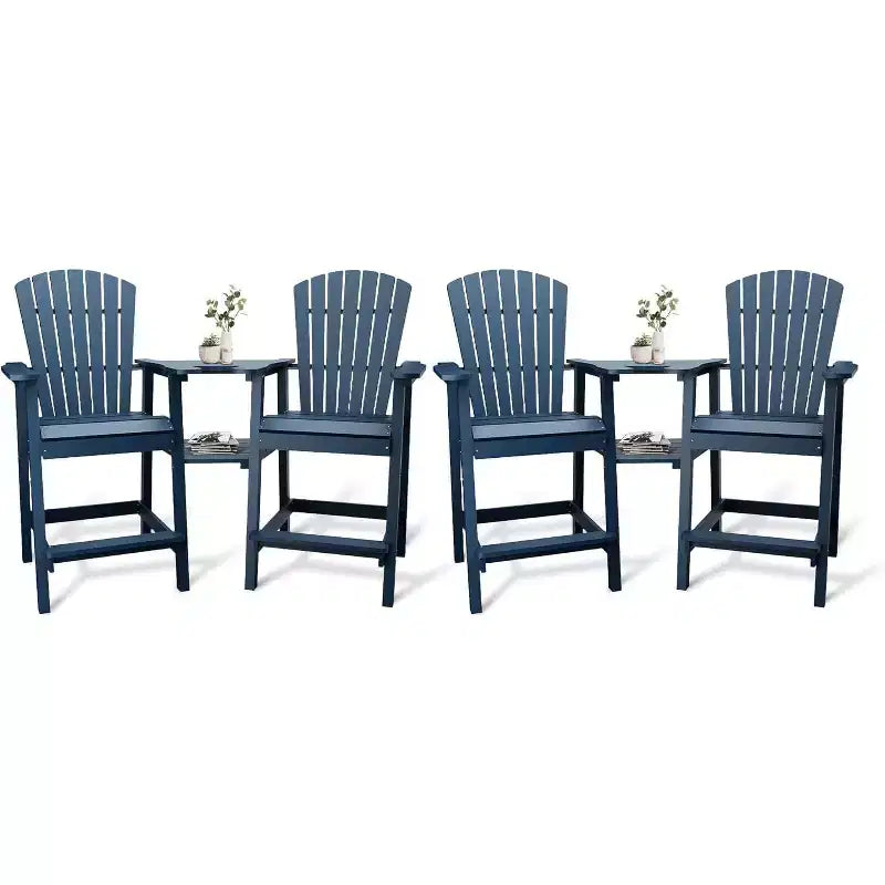 COZONY Sedie Adirondack Alte da Esterno, Set da 4, Sgabelli da Bar in HDPE con Tavolino di Collegamento