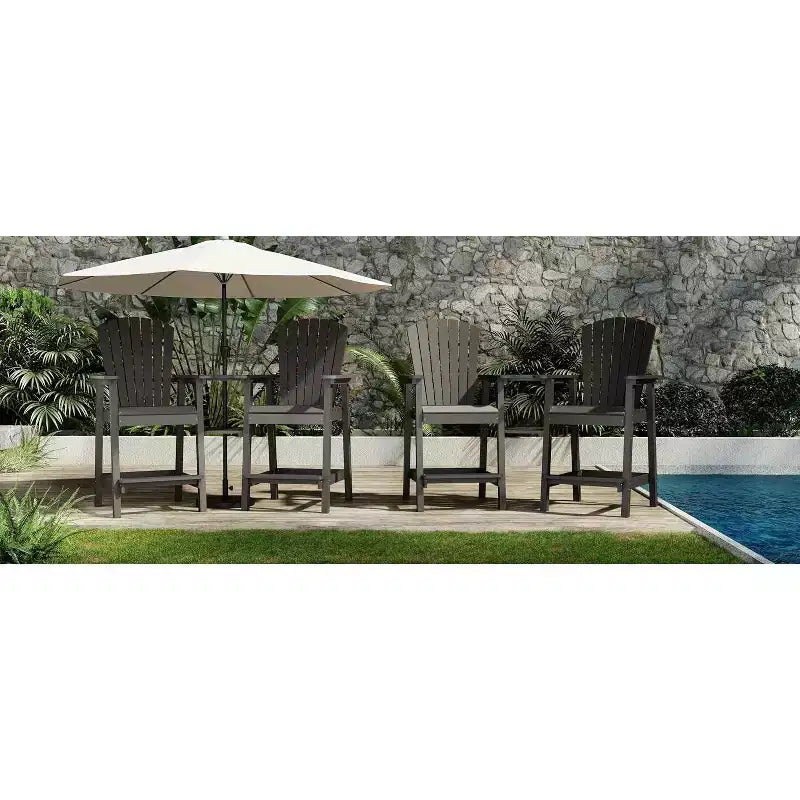 COZONY Sedie Adirondack Alte da Esterno, Set da 4, Sgabelli da Bar in HDPE con Tavolino di Collegamento