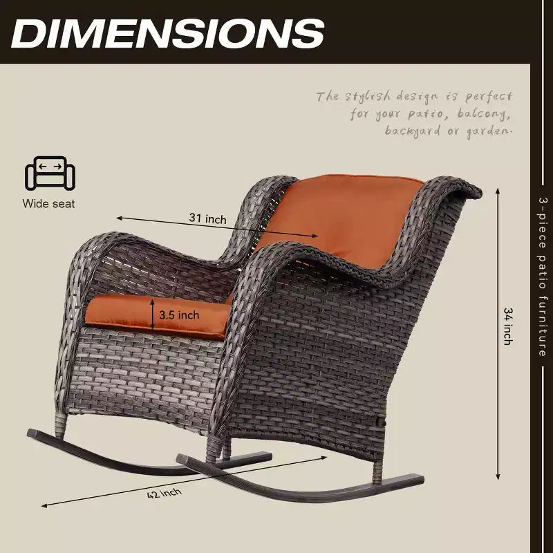 UPTIOT Patio Wicker Rocking Chair Set