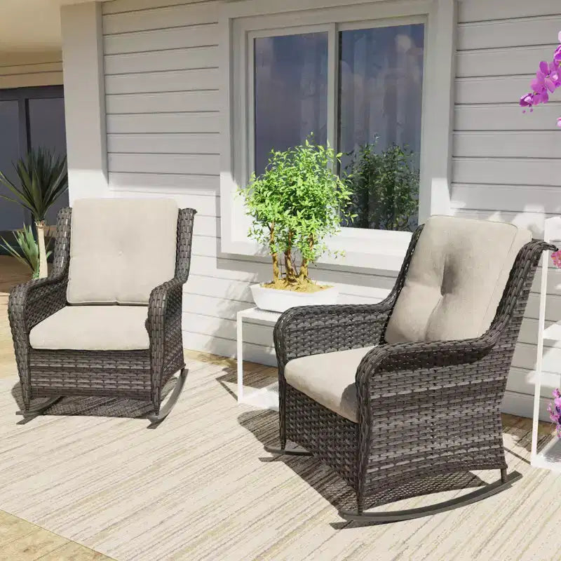 UPTIOT Patio Wicker Rocking Chair Set