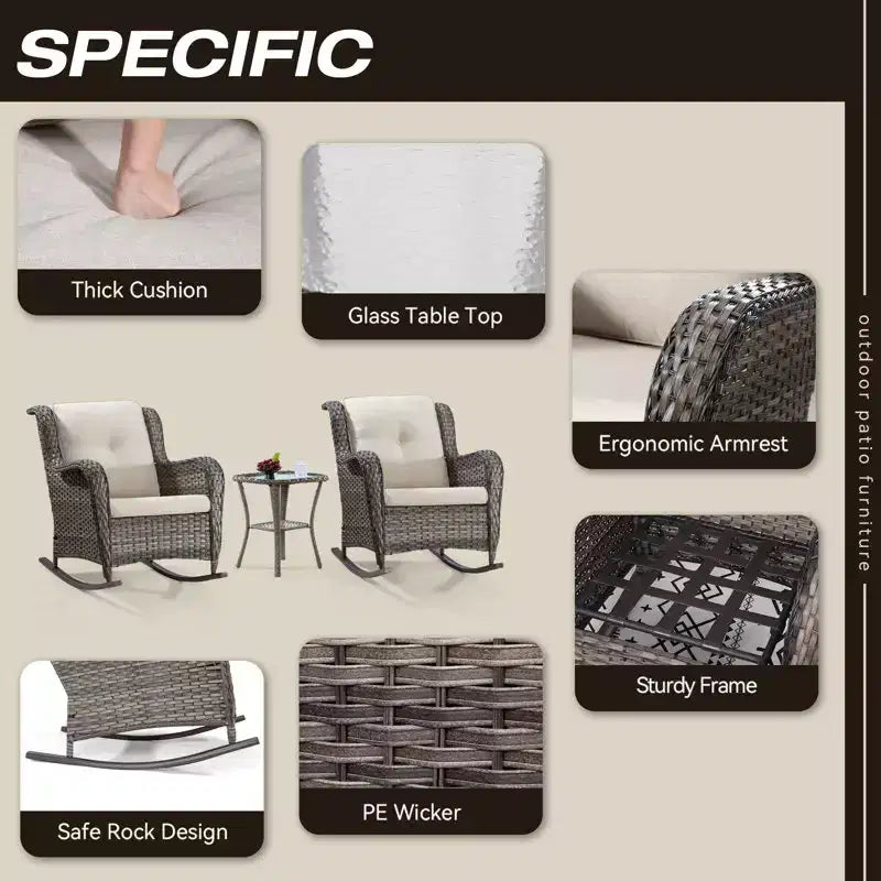 UPTIOT Patio Wicker Rocking Chair Set