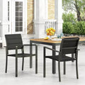 Modern Outdoor Dining Chair Set with Aluminum Frame, Mesh Seating, and Faux Wood Accents Design for Patios, Gardens, and Backyard Dining Black