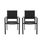 Modern Outdoor Dining Chair Set with Aluminum Frame, Mesh Seating, and Faux Wood Accents Design for Patios, Gardens, and Backyard Dining Black
