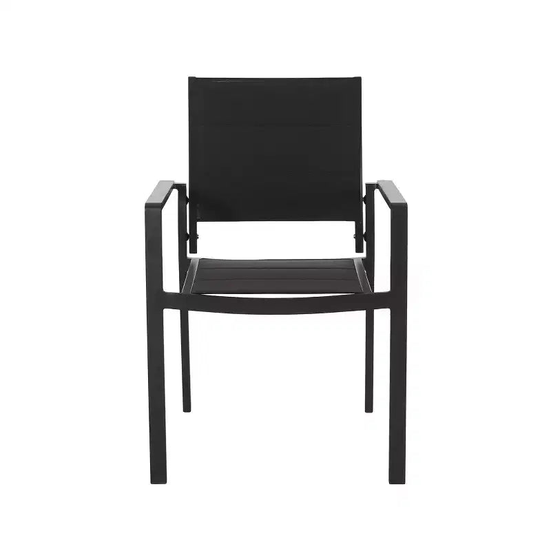 Modern Outdoor Dining Chair Set with Aluminum Frame, Mesh Seating, and Faux Wood Accents Design for Patios, Gardens, and Backyard Dining Black
