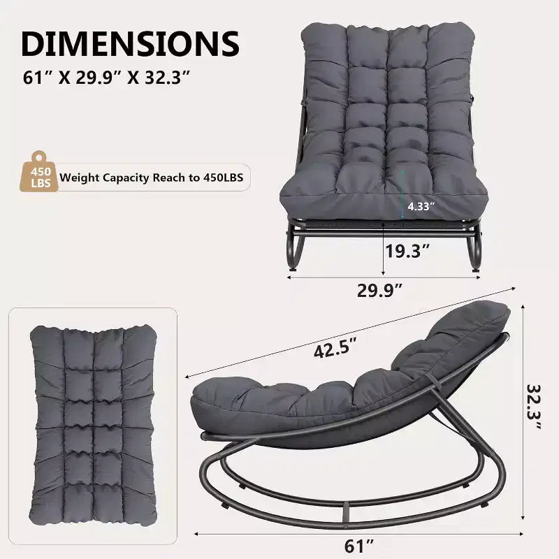 COZONY 2 Pcs Outdoor Rocking Papasan Chairs, Metal Frame with Removable Cushions