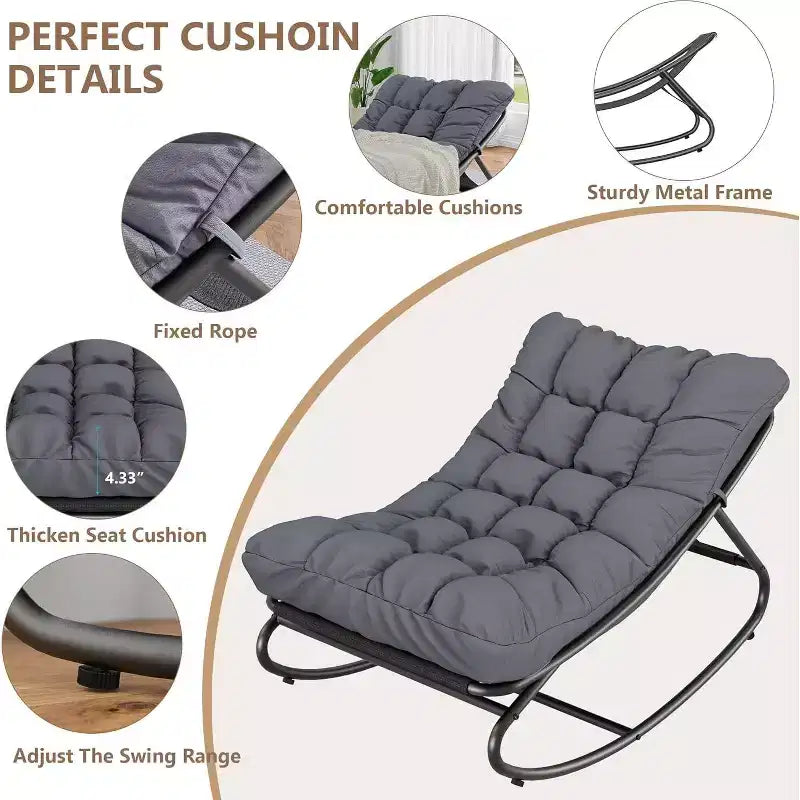 COZONY 2 Pcs Outdoor Rocking Papasan Chairs, Metal Frame with Removable Cushions