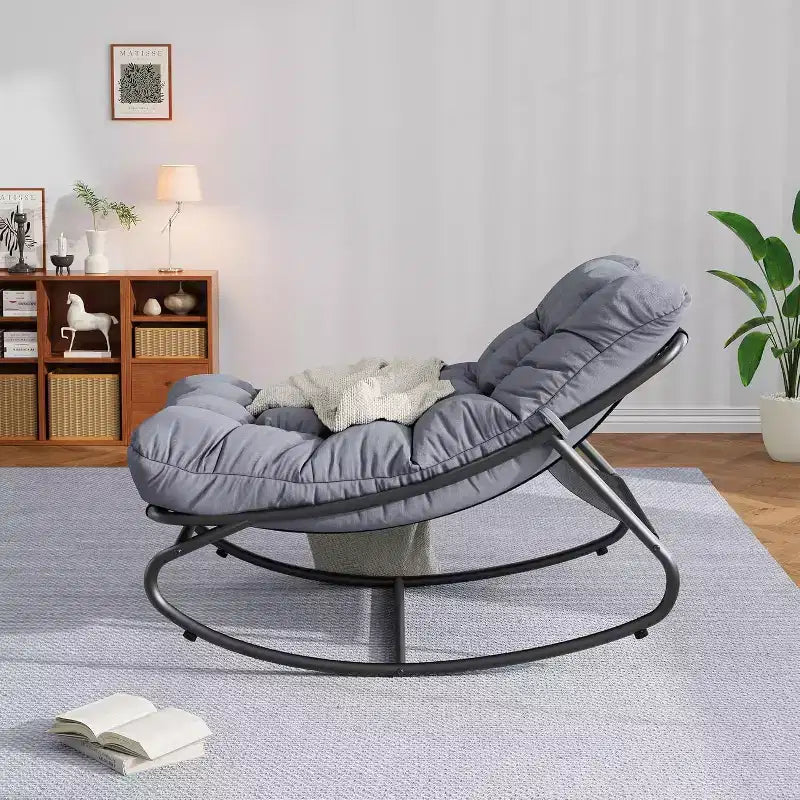 COZONY 2 Pcs Outdoor Rocking Papasan Chairs, Metal Frame with Removable Cushions