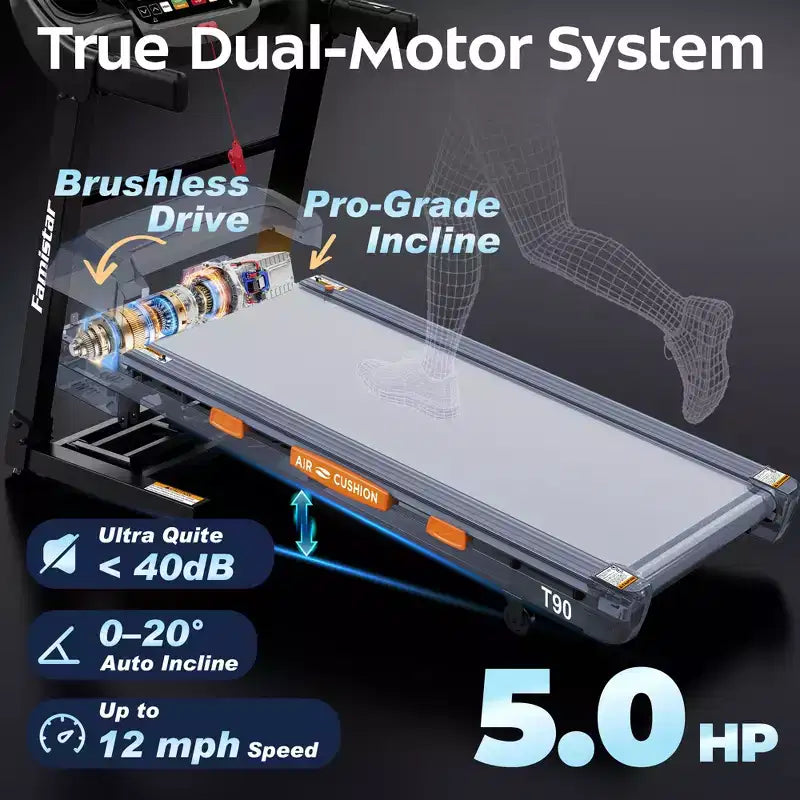 Tapis roulant in offerta,Tapis roulant pieghevole da 5.0 HP con inclinazione regolabile a 20 livelli, velocità di 19 km/h, capacità di 180 kg, 105 programmi di allenamento preimpostati