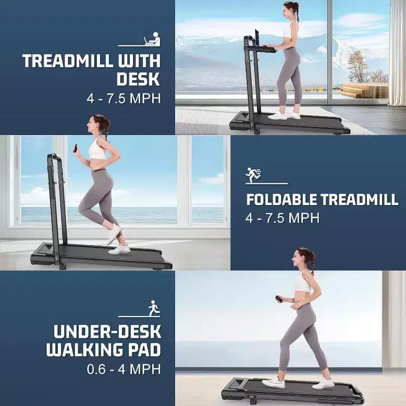 KRISRATE Tapis Roulant Pieghevole 4 in 1 da 3,5 CV con Inclinazione del 15%, Scrivania e Manubrio Rimovibili, Tapis Roulant Pieghevole Sotto Scrivania per Casa/Ufficio/Palestra