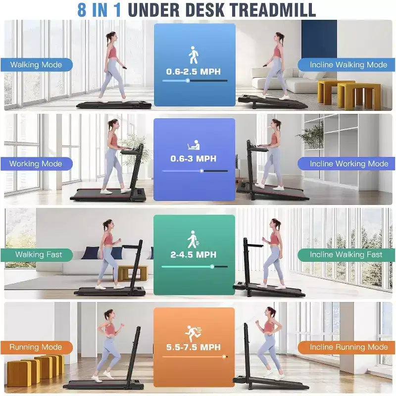 KRISRATE Tapis Roulant Pieghevole 4 in 1 da 3,5 CV con Inclinazione del 15%, Scrivania e Manubrio Rimovibili, Tapis Roulant Pieghevole Sotto Scrivania per Casa/Ufficio/Palestra
