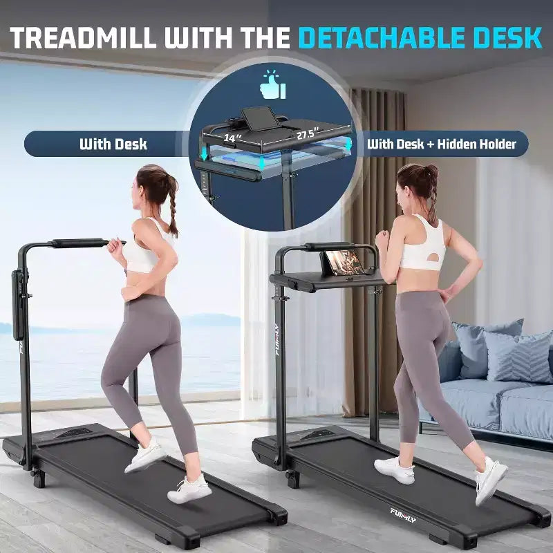 KRISRATE Tapis Roulant Pieghevole 4 in 1 da 3,5 CV con Inclinazione del 15%, Scrivania e Manubrio Rimovibili, Tapis Roulant Pieghevole Sotto Scrivania per Casa/Ufficio/Palestra