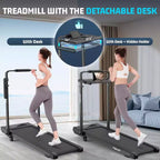 KRISRATE Tapis Roulant Pieghevole 4 in 1 da 3,5 CV con Inclinazione del 15%, Scrivania e Manubrio Rimovibili, Tapis Roulant Pieghevole Sotto Scrivania per Casa/Ufficio/Palestra