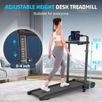 KRISRATE Tapis Roulant Pieghevole 4 in 1 da 3,5 CV con Inclinazione del 15%, Scrivania e Manubrio Rimovibili, Tapis Roulant Pieghevole Sotto Scrivania per Casa/Ufficio/Palestra