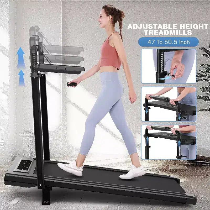 KRISRATE Tapis Roulant Pieghevole 4 in 1 da 3,5 CV con Inclinazione del 15%, Scrivania e Manubrio Rimovibili, Tapis Roulant Pieghevole Sotto Scrivania per Casa/Ufficio/Palestra
