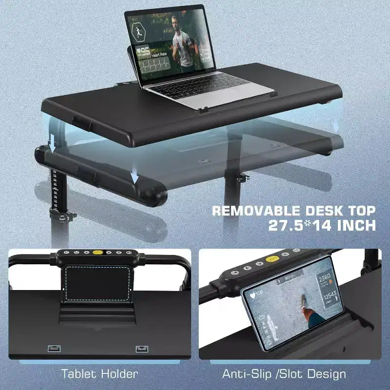 KRISRATE Tapis Roulant Pieghevole 4 in 1 da 3,5 CV con Inclinazione del 15%, Scrivania e Manubrio Rimovibili, Tapis Roulant Pieghevole Sotto Scrivania per Casa/Ufficio/Palestra