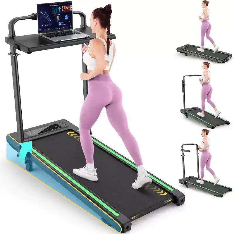 KRISRATE Tapis Roulant Pieghevole 4 in 1 da 3,5 CV con Inclinazione del 15%, Scrivania e Manubrio Rimovibili, Tapis Roulant Pieghevole Sotto Scrivania per Casa/Ufficio/Palestra