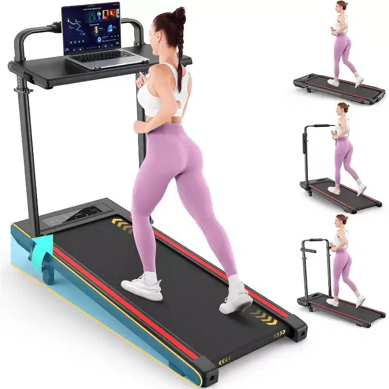 KRISRATE Tapis Roulant Pieghevole 4 in 1 da 3,5 CV con Inclinazione del 15%, Scrivania e Manubrio Rimovibili, Tapis Roulant Pieghevole Sotto Scrivania per Casa/Ufficio/Palestra