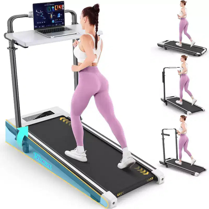 KRISRATE Tapis Roulant Pieghevole 4 in 1 da 3,5 CV con Inclinazione del 15%, Scrivania e Manubrio Rimovibili, Tapis Roulant Pieghevole Sotto Scrivania per Casa/Ufficio/Palestra