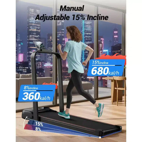 15% Incline Walking Pad Treadmill with Handle Bar - 2.5HP Quiet Folding Treadmill for Home Office Under Desk Portable Walking Pad with 220LB Capacity
