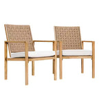 Set of 2 Patio Chairs, Hand-Made Drawstring Outdoor Dining Chairs Waterproof with Cushion, Metal Chairs for Patio, Deck, Garden, Yard - Wood Grain