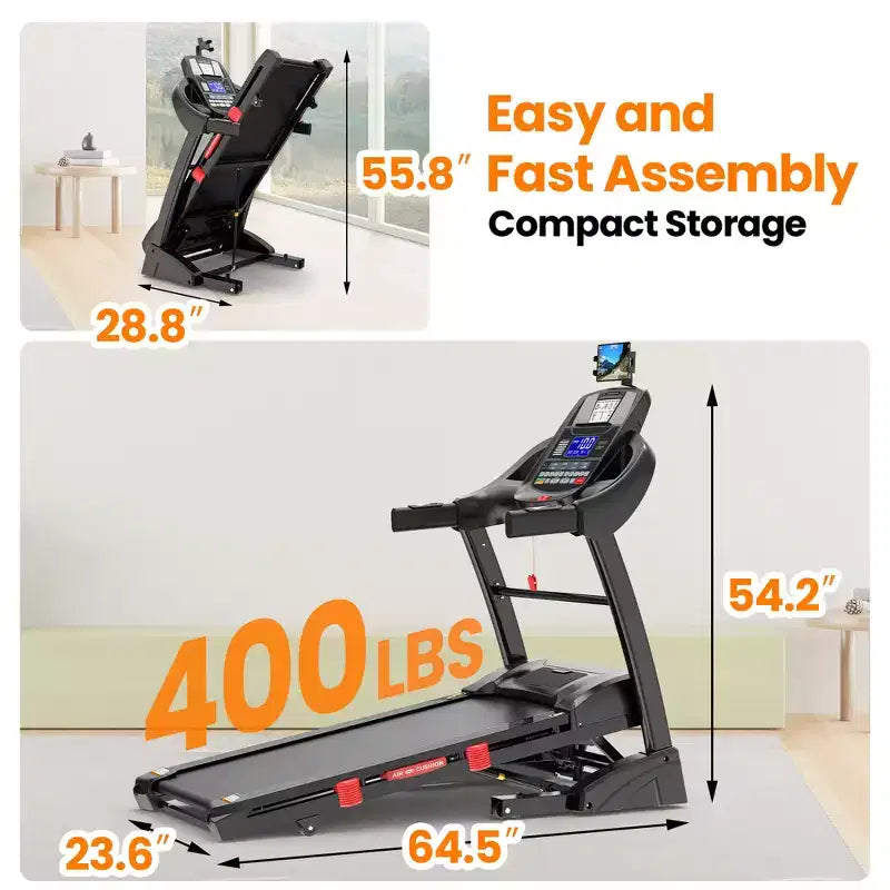 Tapis Roulant Inclinabile Automatico al 20%, Tapis Roulant Pieghevole da 4.95 CV Capacità 400 libbre, 71 Programmi, 12 MPH, Allenamento Personalizzato con Controllo APP, Tapis Roulant per Jogging e Camminata Domestica