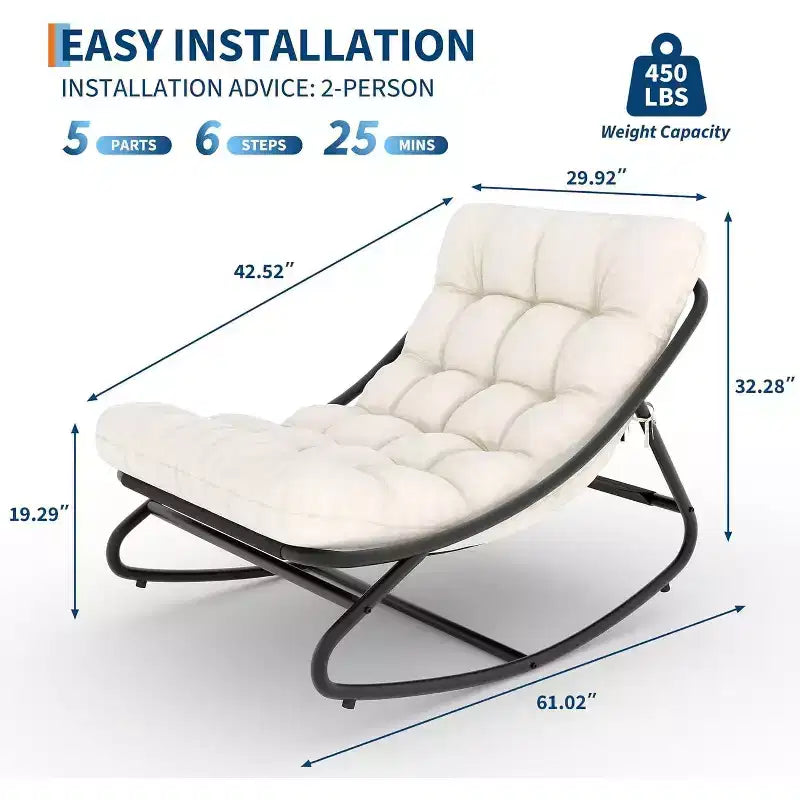 Sedia a dondolo Papasan bianca oversize, sedia Papasan con cuscino spesso e capacità di 200 kg, comoda sedia a dondolo a uovo per uso interno ed esterno
