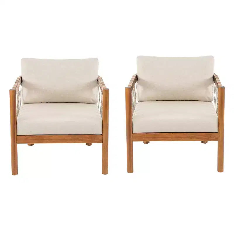 Christopher Knight Home Adalyn Outdoor Chair Acacia Wood with Beige Cushions and Rope Weave
