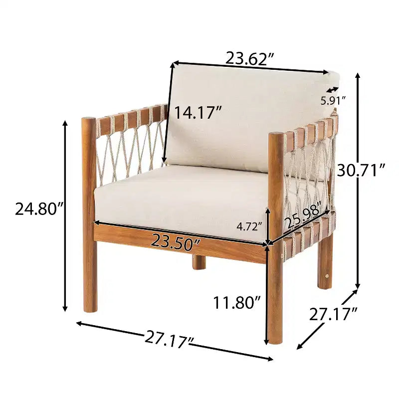 Christopher Knight Home Adalyn Outdoor Chair Acacia Wood with Beige Cushions and Rope Weave