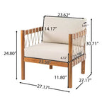 Christopher Knight Home Adalyn Outdoor Chair Acacia Wood with Beige Cushions and Rope Weave