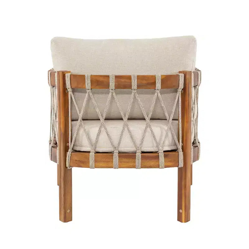 Christopher Knight Home Adalyn Outdoor Chair Acacia Wood with Beige Cushions and Rope Weave