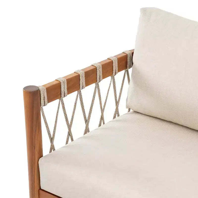Christopher Knight Home Adalyn Outdoor Chair Acacia Wood with Beige Cushions and Rope Weave