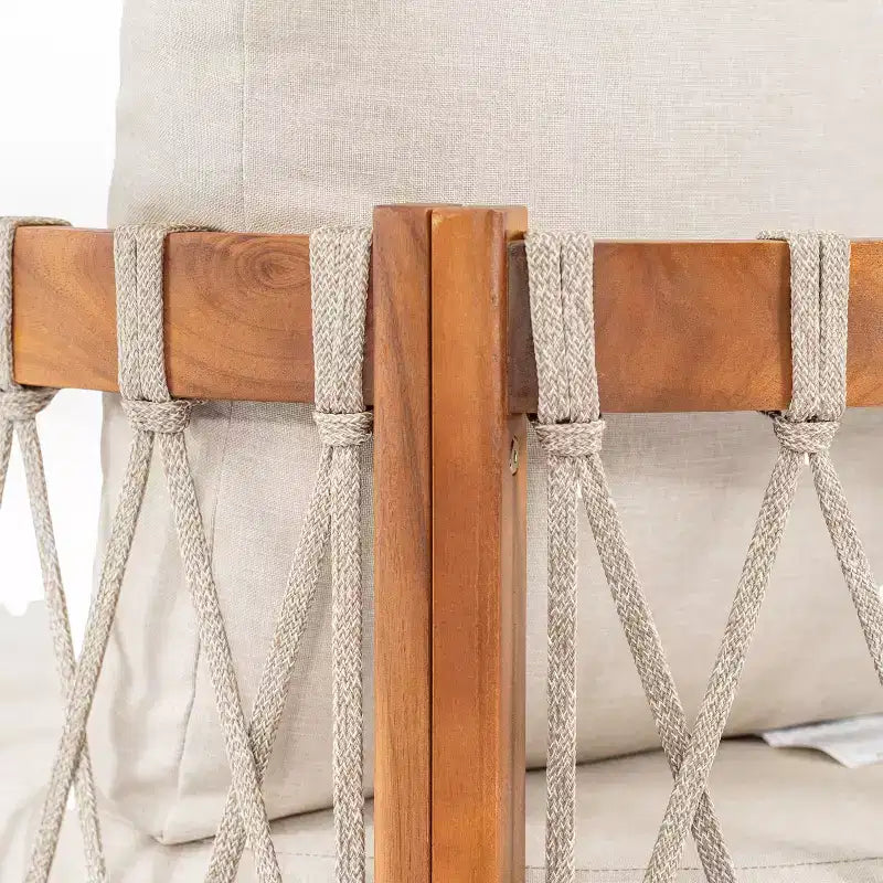 Christopher Knight Home Adalyn Outdoor Chair Acacia Wood with Beige Cushions and Rope Weave