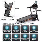 5HP Folding Treadmill  20-Level Automatic Incline, 105 Preset Programs, 0.6512 MPH, App Control for Home Gym