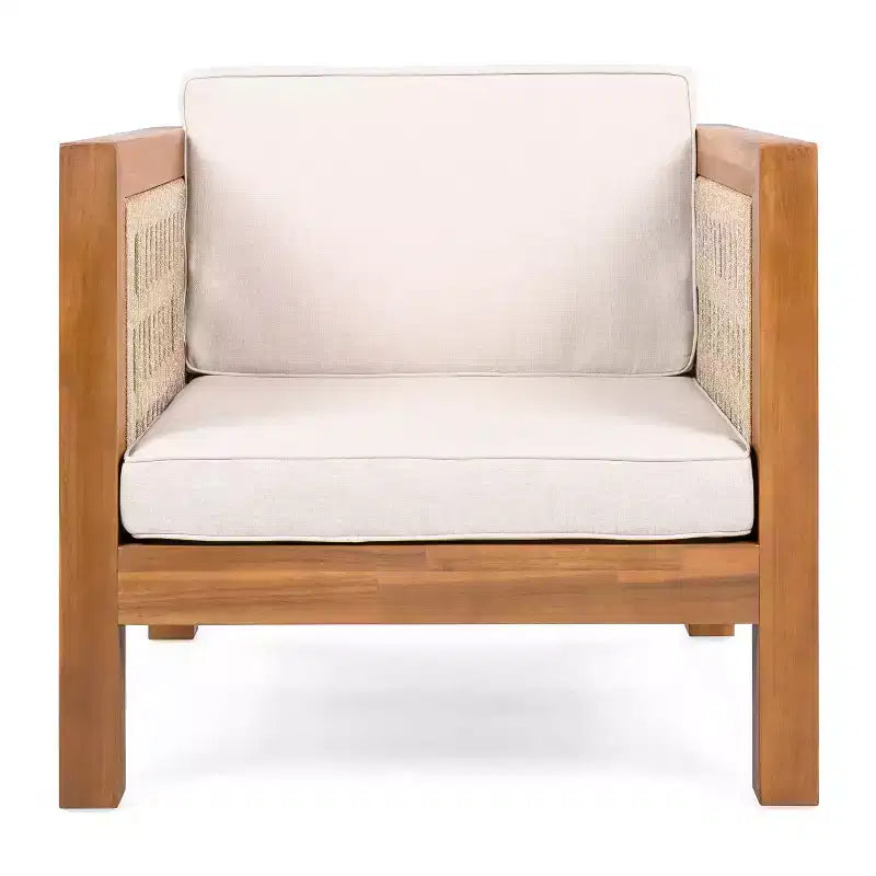 Christopher Knight Home Maya Boho Patio Acacia Wood Club Chair with Armrest and Cushions