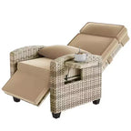 Outdoor Recliner Chair with Adjustable Backrest, Flip-Up Table and Removable Cushion  All-Weather Wicker Lounge Chair for Patio, Pool, Deck