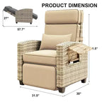 Outdoor Recliner Chair with Adjustable Backrest, Flip-Up Table and Removable Cushion  All-Weather Wicker Lounge Chair for Patio, Pool, Deck